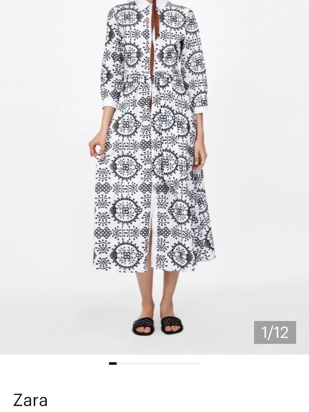 NWOT Zara Black & White Printed Midi Shirt Dress Large